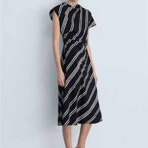 Mango Black and White Striped Midi Dress